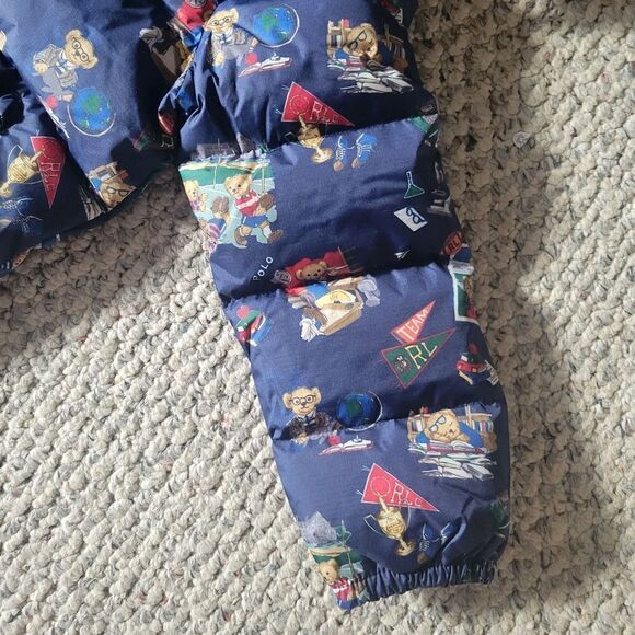 New Polo Bear Ralph Lauren Boy Water Repellent Navy Down Hood Pony Jacket - Picture 5 of 16